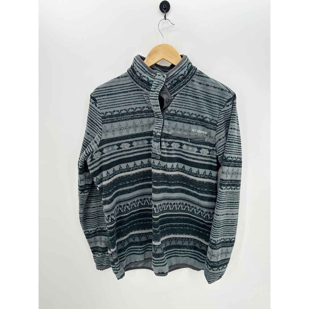 Columbia Vtg Gray‎ Synchilla Fleece Quarter Button Front Pullover Men Size Large